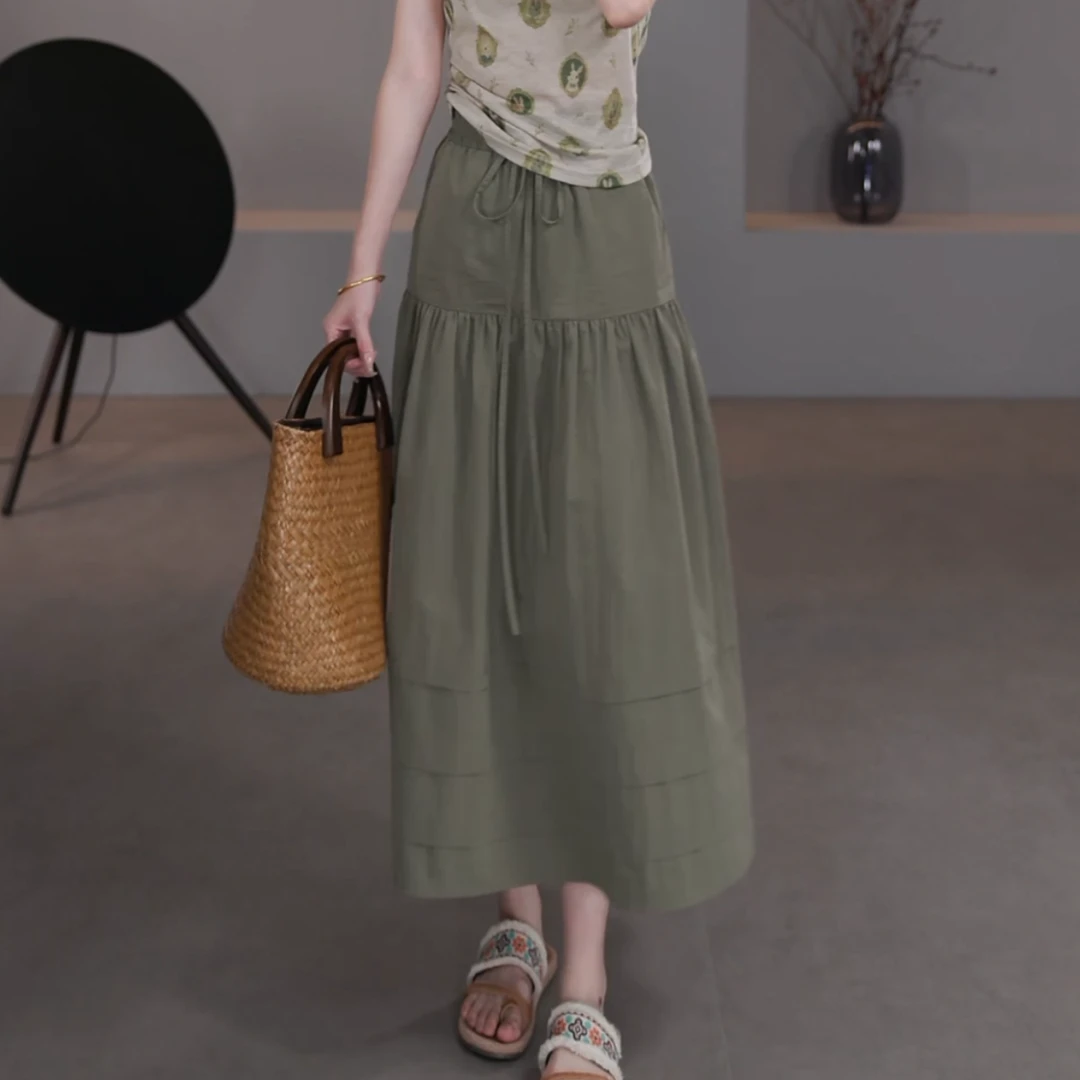 夏装2025年新款气质时尚文艺松紧高腰显瘦休闲半身裙女LK2504517