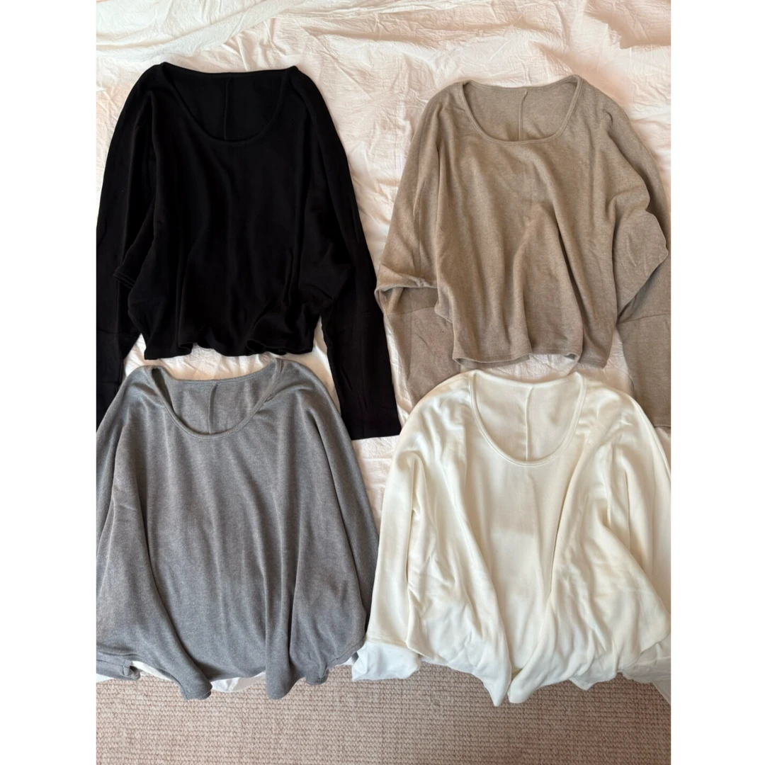 4色可选～姐系松弛 纯欲慵懒感宽松蝙蝠袖T恤秋季新款长袖上衣女