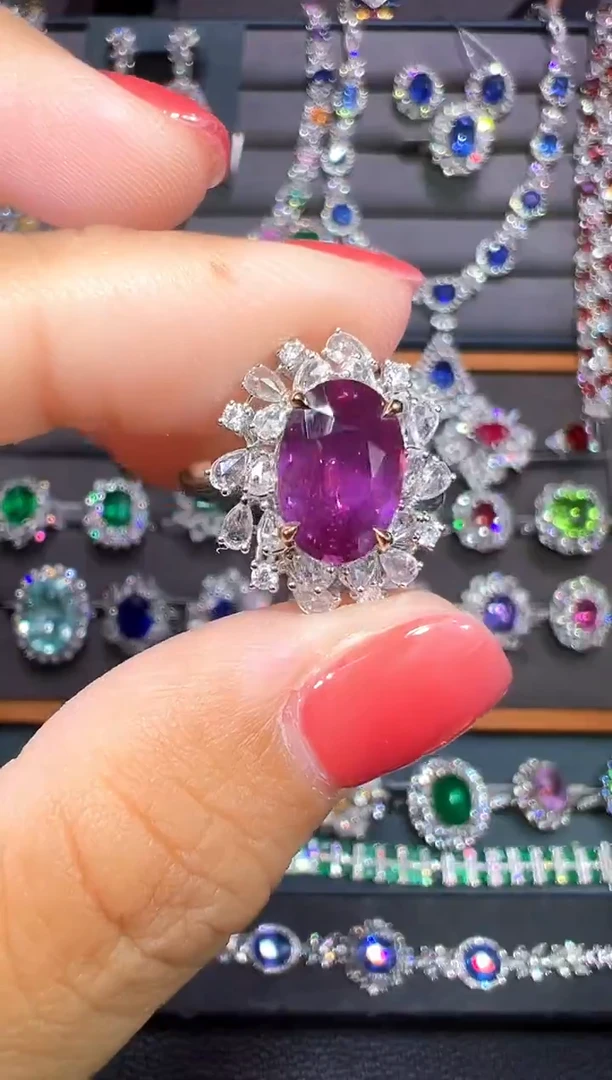 戒指彩色蓝宝石18K金镶嵌用****8