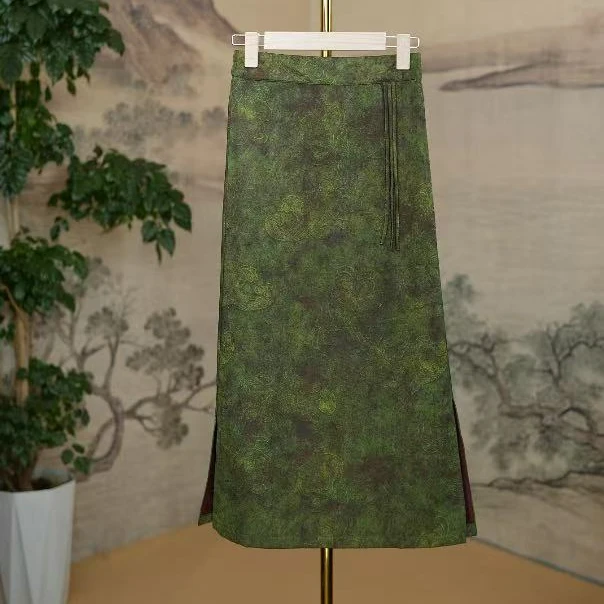 【绿色好心情】春夏款中式复古流苏双开叉高腰显瘦国风气质半身裙