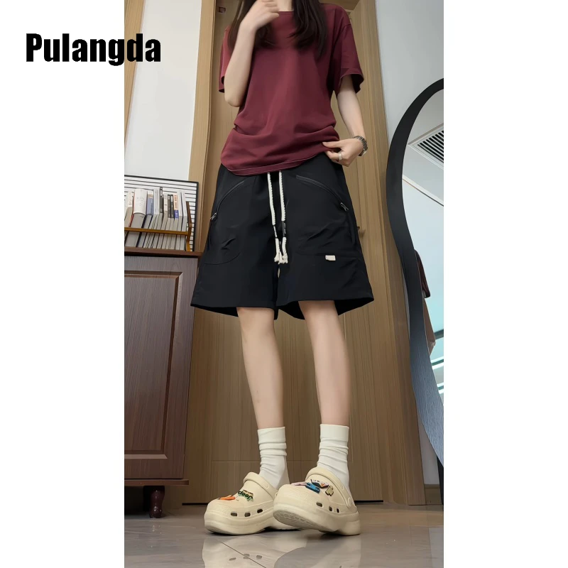 普朗达夏季短裤男士宽松透气斜拉链美式百搭高街风格工装五分裤子