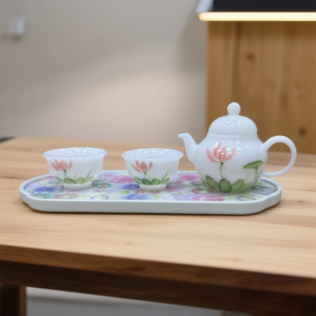 手绘荷花高温陶瓷茶壶泡茶薄胎ZHZ1085