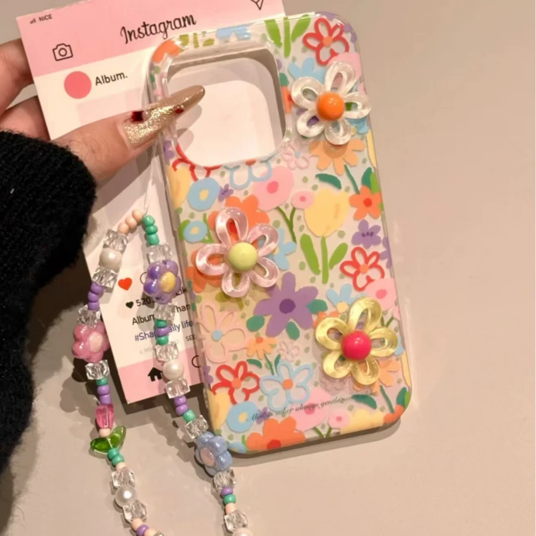 满屏彩色花朵适用苹果15/16PRO华为小米VIVO/IQOO/OPPO一加手机壳