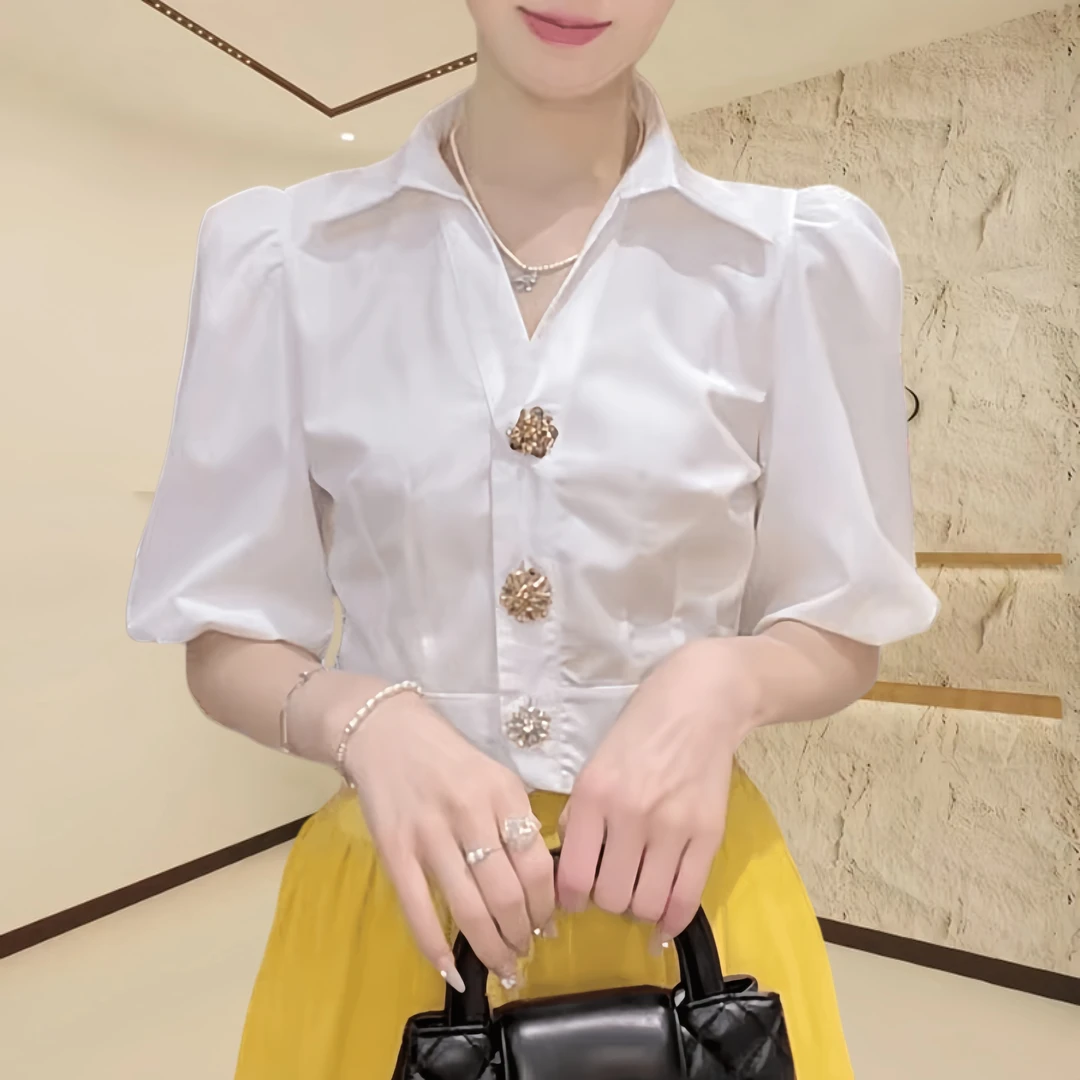 【玫瑰的故事】泡泡袖温柔气质轻奢短款衬衫2025甜美可爱风格衣服