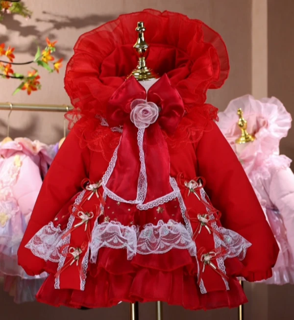 儿童加绒加厚公主风洛丽塔卡通动漫棉服女宝宝加厚加绒洋气喜庆