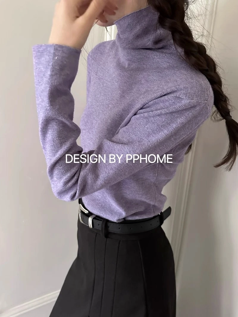 芝兰女装~高领打底衫秋冬季经典百搭堆堆领针织衫纯色打底衫上衣