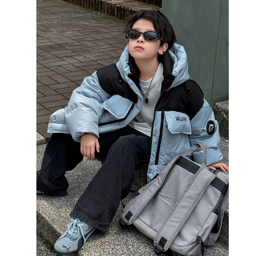 潮牌2025新款中大童冬季连帽羽绒服休闲百搭上衣外套宽松803