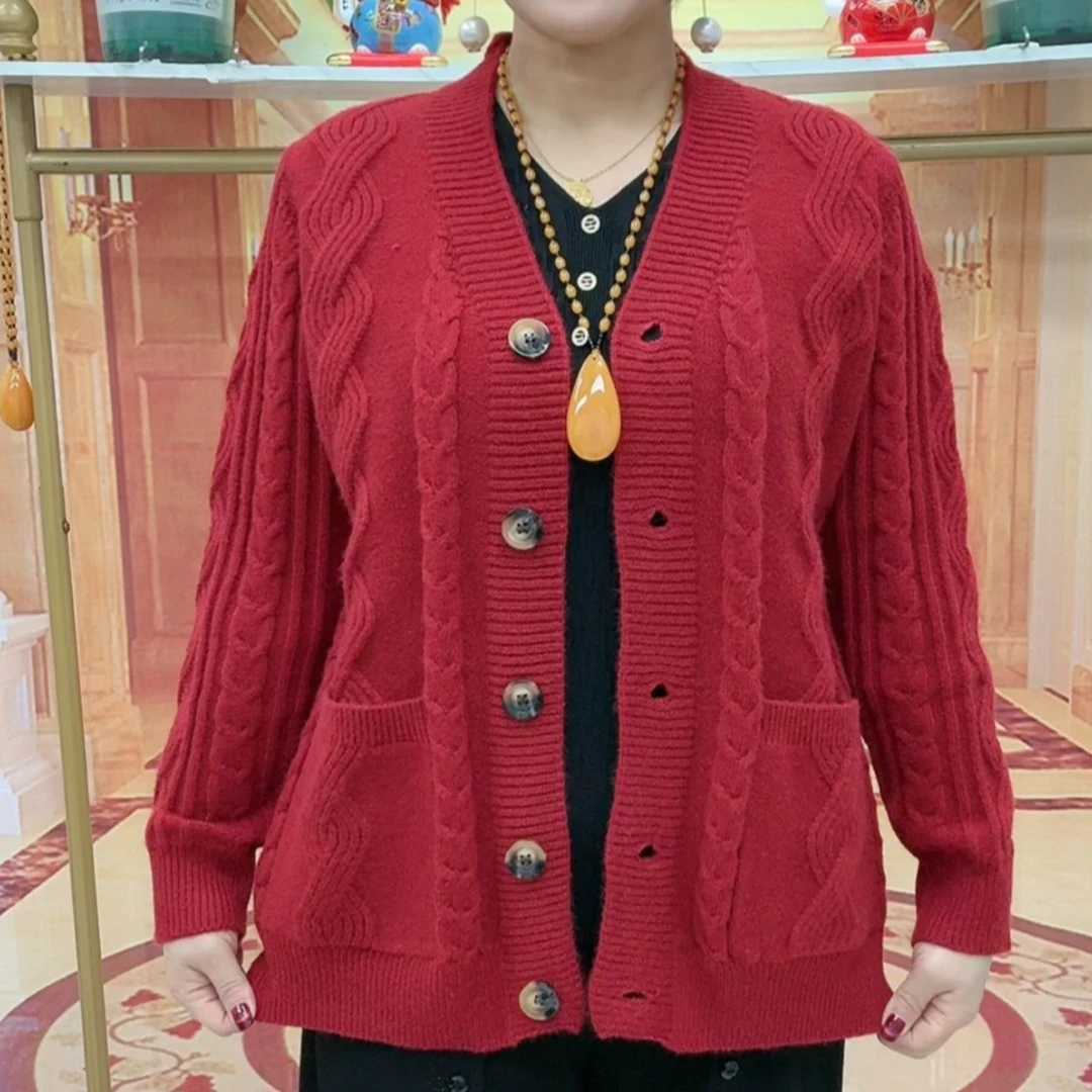 气质爆休闲舒适百搭针织外搭开衫中老年妈妈洋气新款时尚毛衣外搭