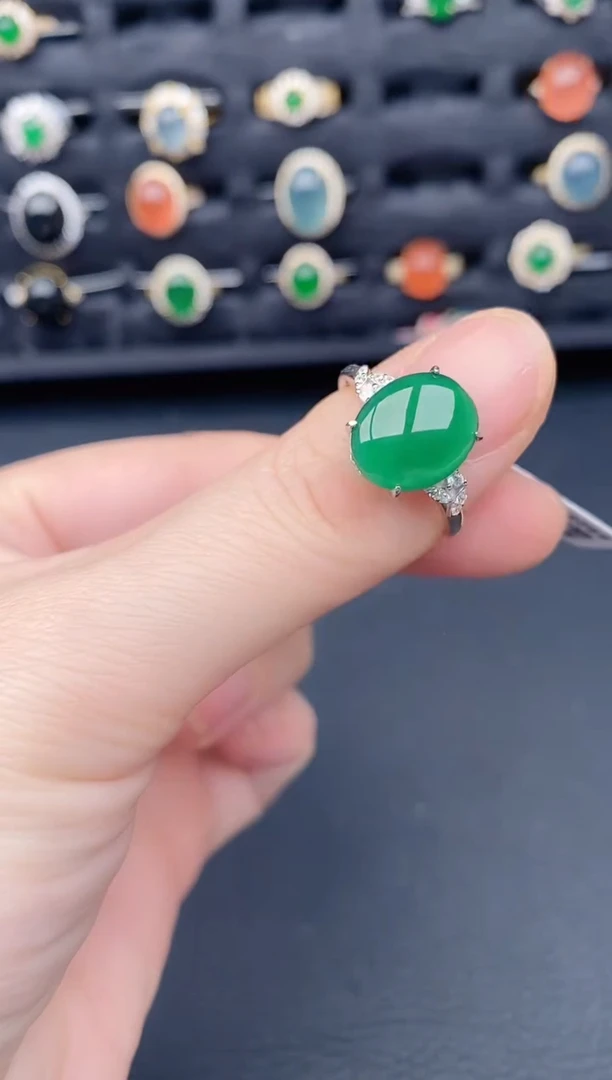 银S925镶嵌戒指翡翠天然a货翡翠84