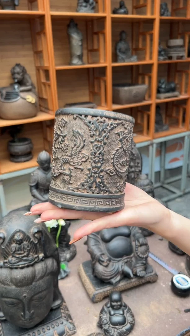 陶土【火山泥】双龙笔筒