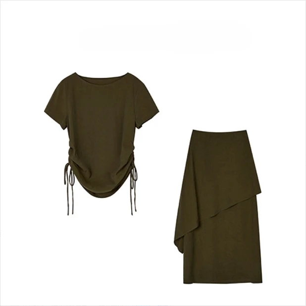 25SS新品小众设计师松弛感深棕绿不规则套装&气质短款设计感33816