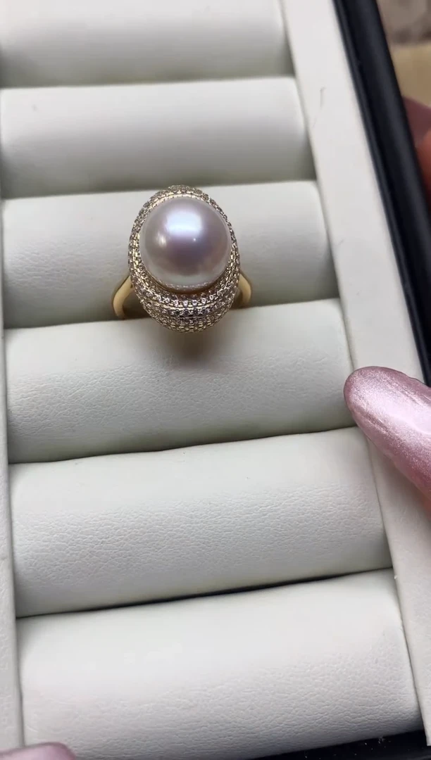 银S925镶嵌戒指淡水珍珠11-12mm