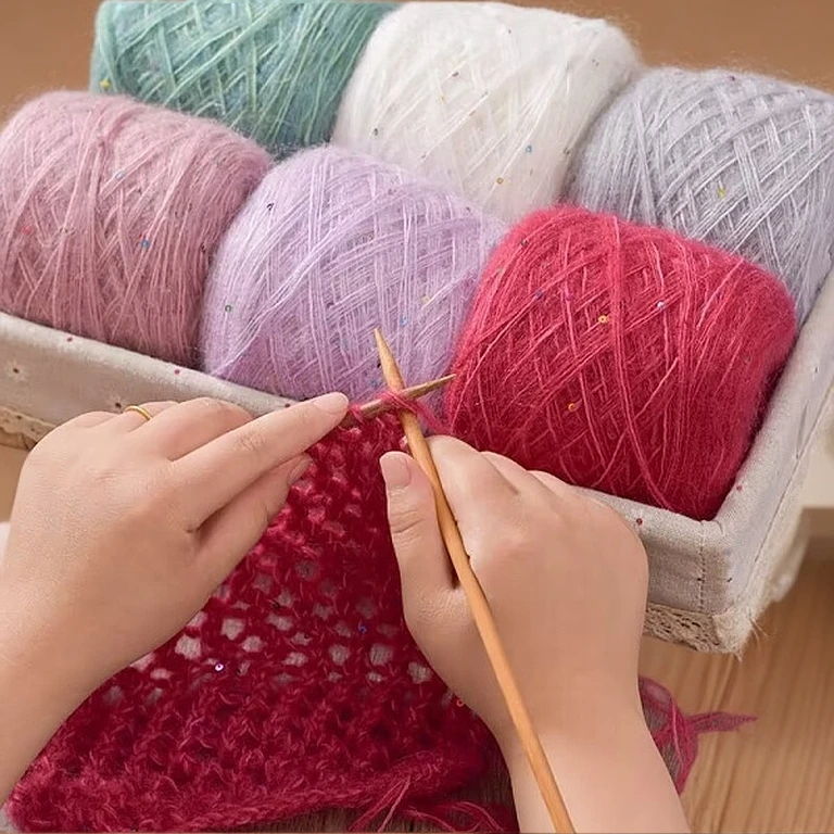 新叶亲子毛衫羊毛亮片马海毛手工毛线织毛衣柔软手工编织亮片羊毛