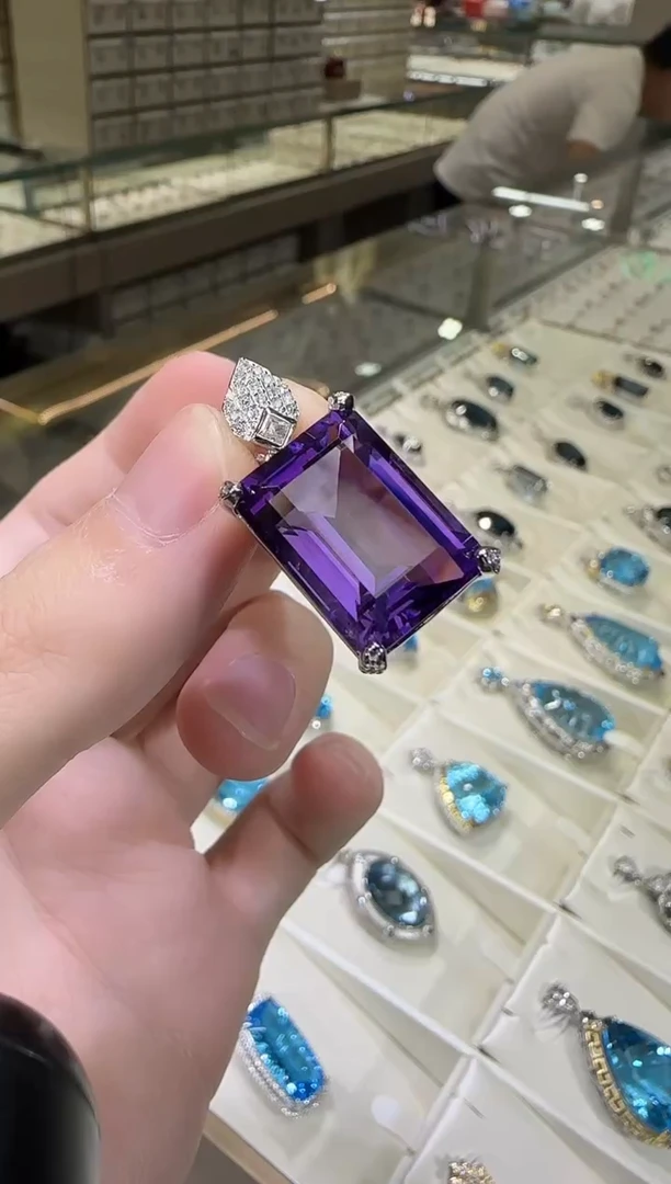 颈饰银S925镶嵌紫晶13*18mm高级款帝王紫