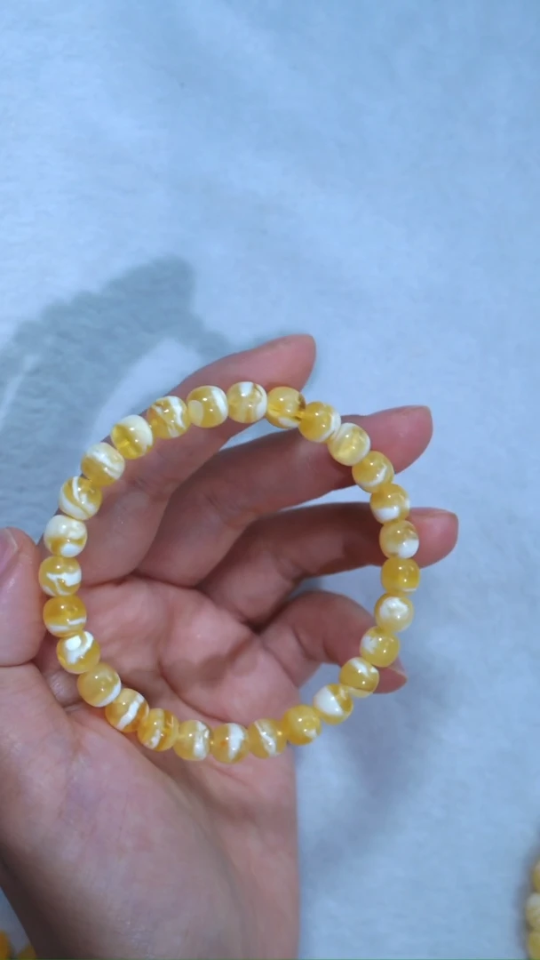 未镶嵌蜜蜡手链收藏级7.5mm金瓷白虎皮妖花