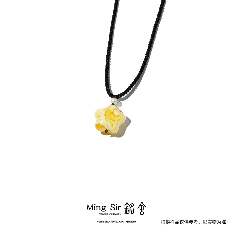 【铭舍 星辰满蜡微瑕】蜜蜡星星吊坠锁骨链项链珠宝手工雕正五角星