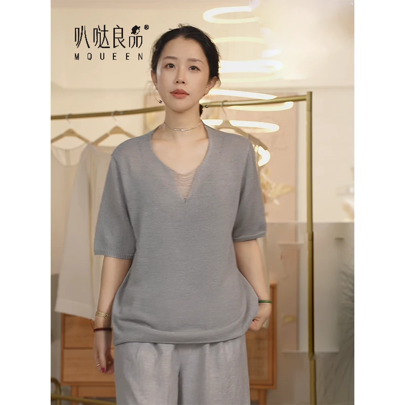 Y【叭哒不惑】绮梦 镂空V领针织衫气质百搭显瘦套头上衣