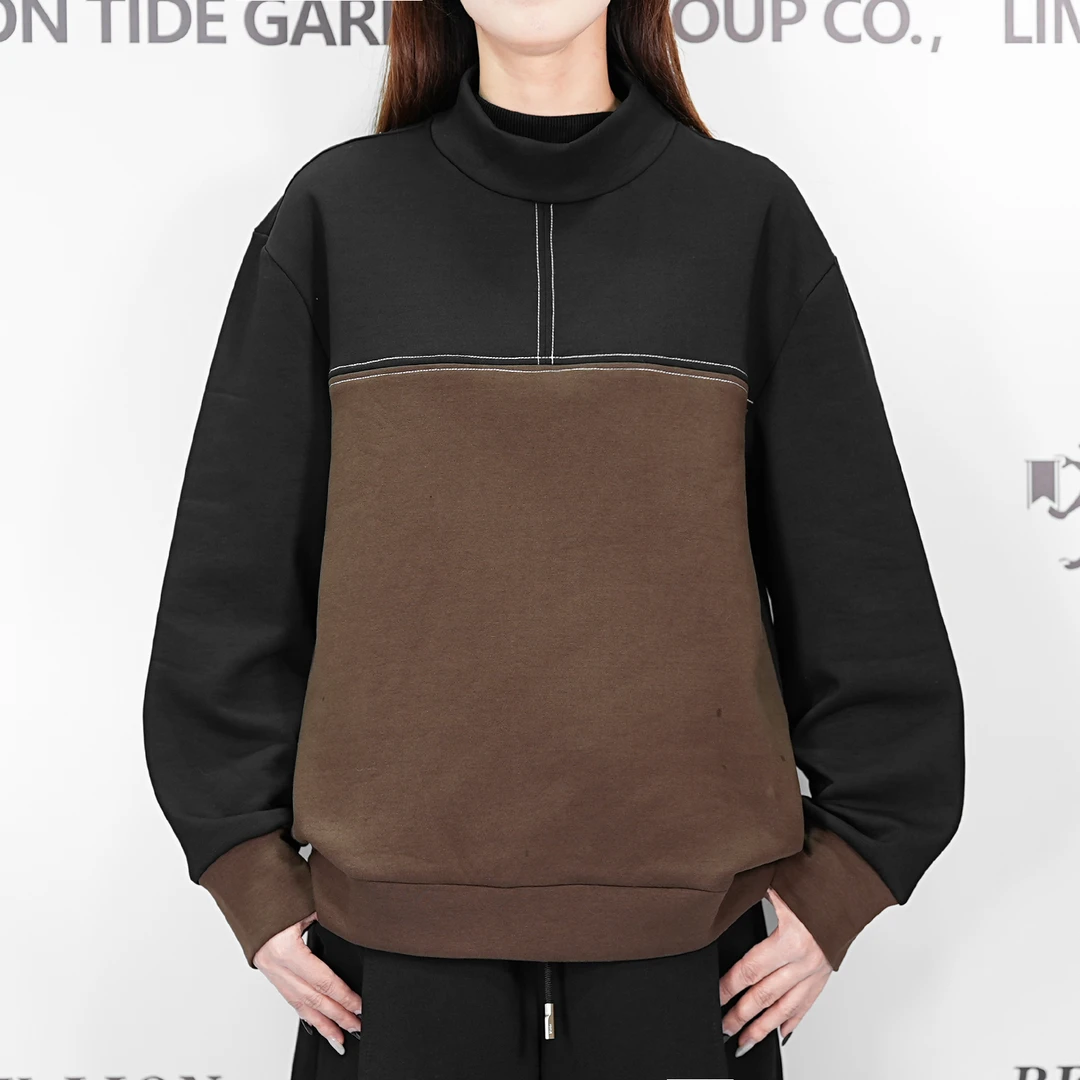 2024H·K美狮潮牌时尚港潮拼接拼色加绒休闲卫衣