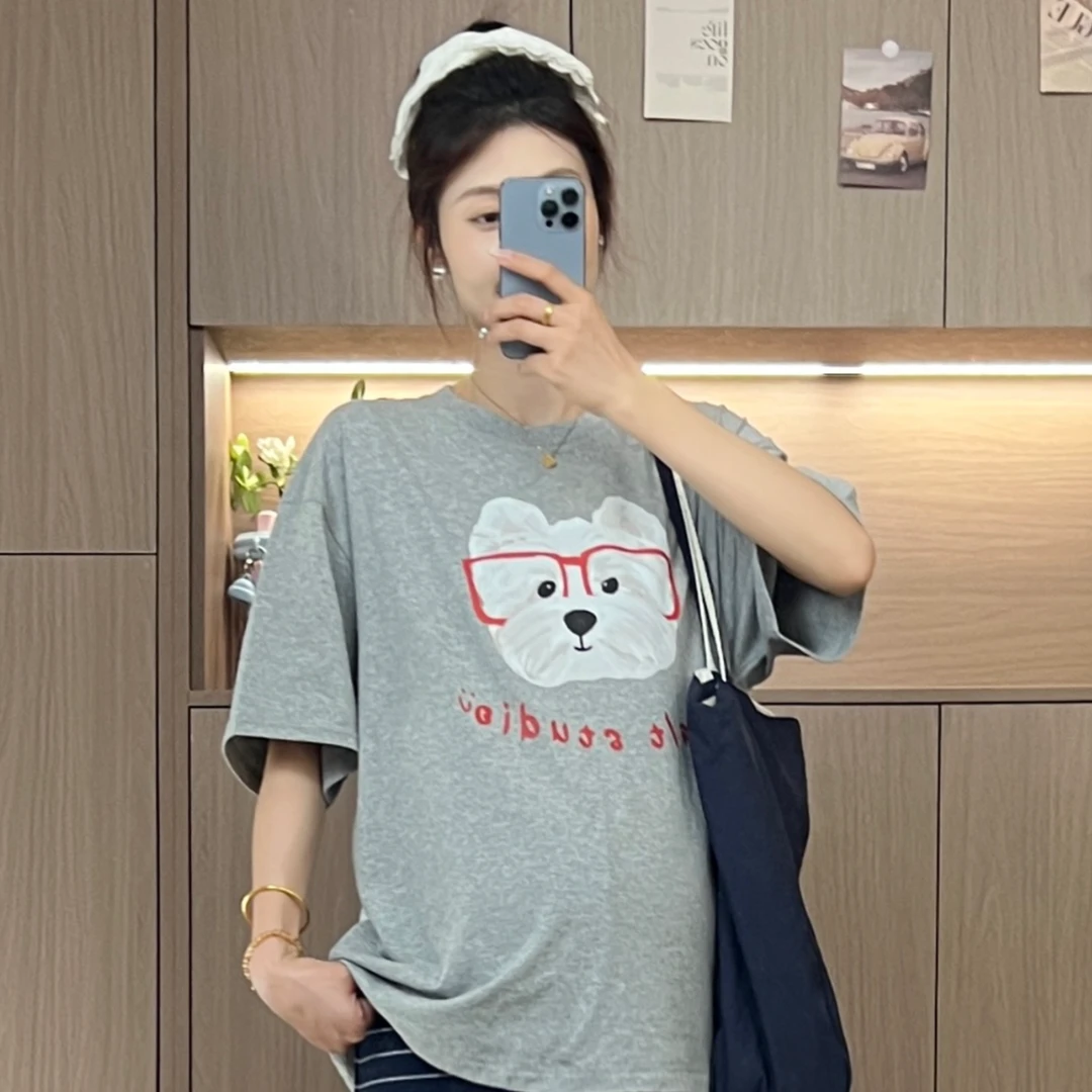 【十月名裳】夏季孕妇装女25新款夏装洋气T恤+韩系孕妈开叉半裙套装