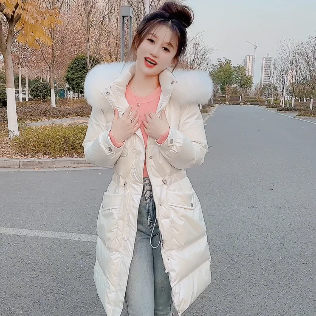 2024羽绒服修身款女冬季今年流行新款中长款小个子真毛领白鸭绒
