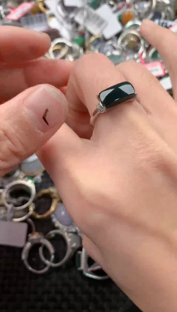 银S925镶嵌戒指翡翠666------1