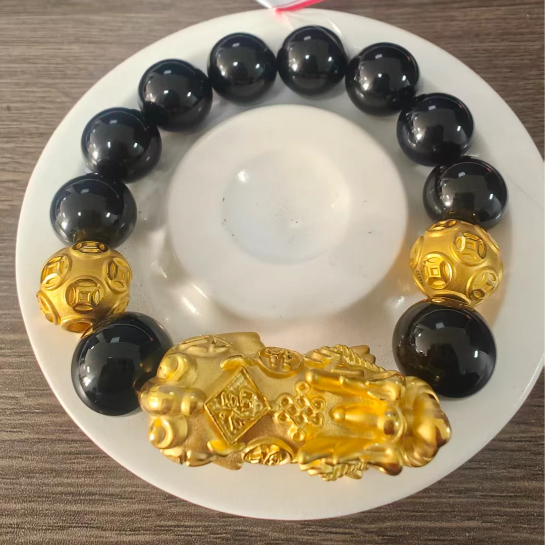 【足金999】卡14福字貔貅+2颗钱币转运珠