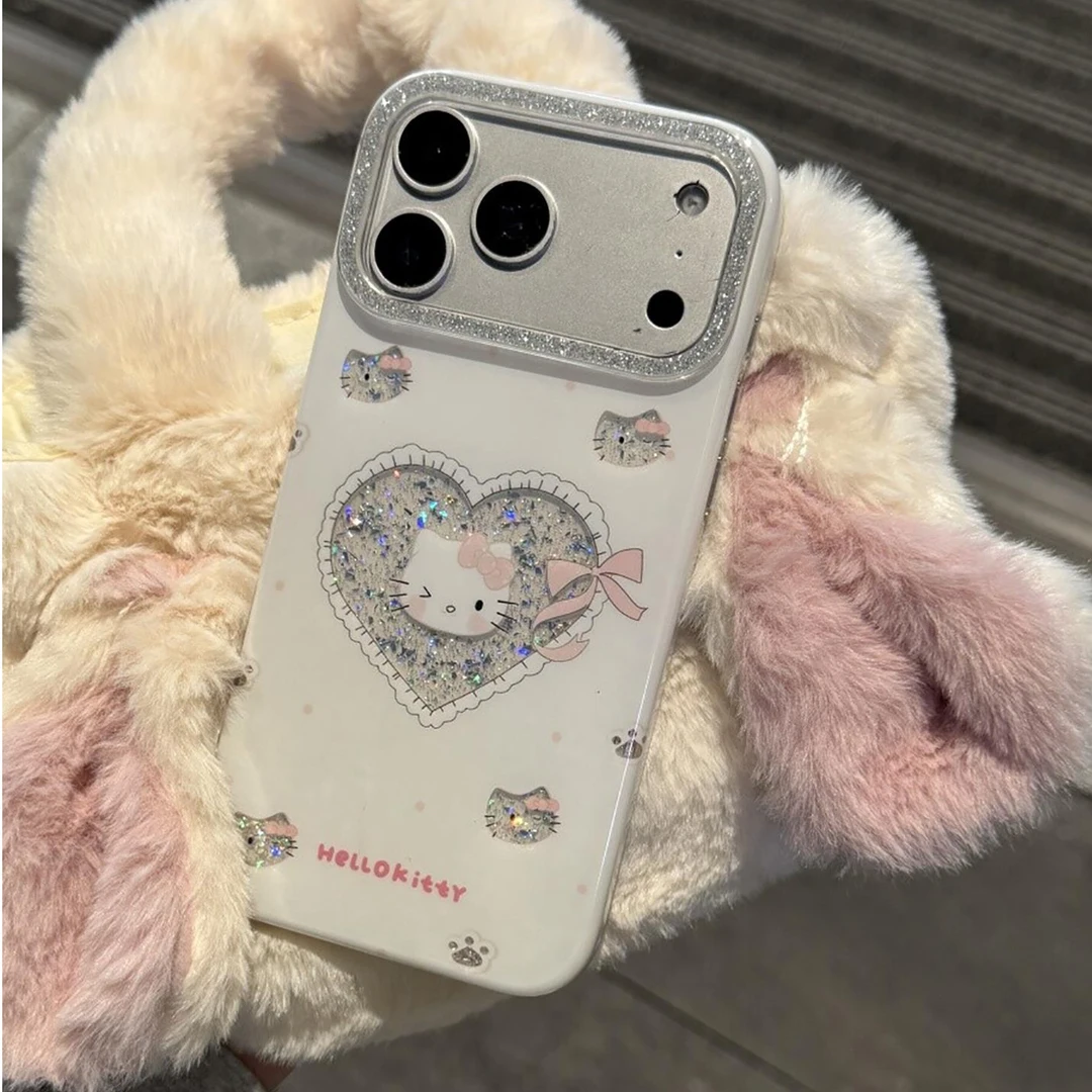 超仙闪粉爱心蝴蝶结猫咪适用苹果17promax手机壳iphone16新款15女