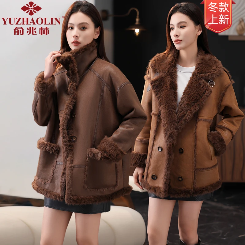 【琦儿专属】俞兆林V领中老年女装时尚休闲大衣外套皮衣保暖冬款