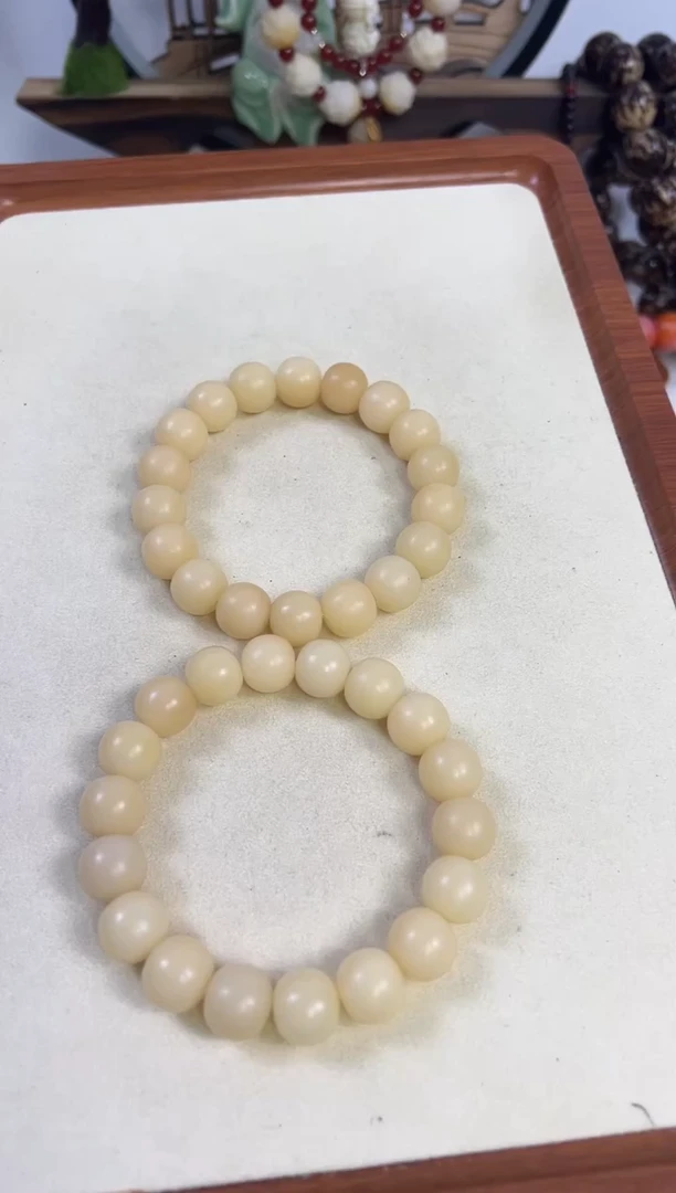 菩提根/象牙果手串14 天然干磨奶黄苹果