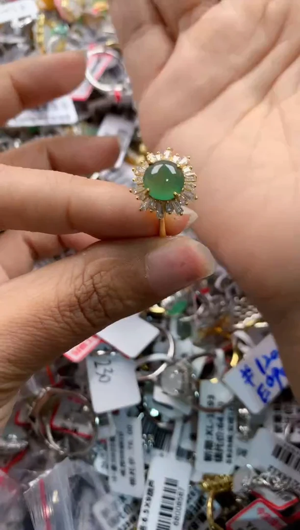 银S925镶嵌戒指翡翠10     7
