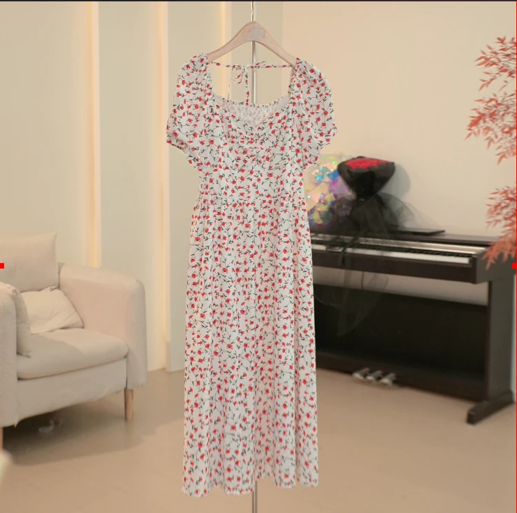 C366 ML系列后背打揽显瘦法式碎花连衣裙