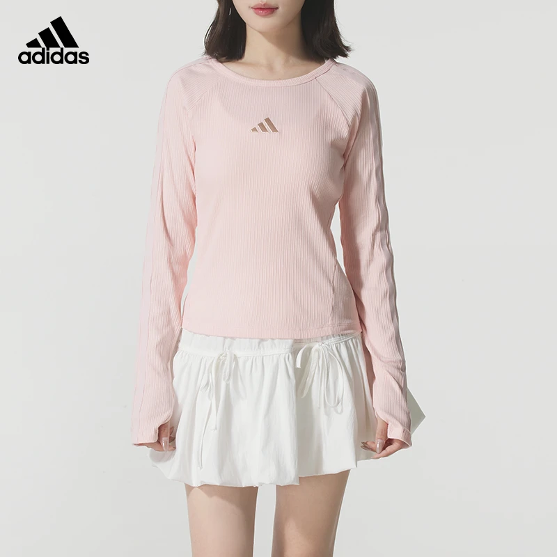 阿迪达斯长袖T恤女装秋季新款运动服跑步训练圆领套头衫KB7755