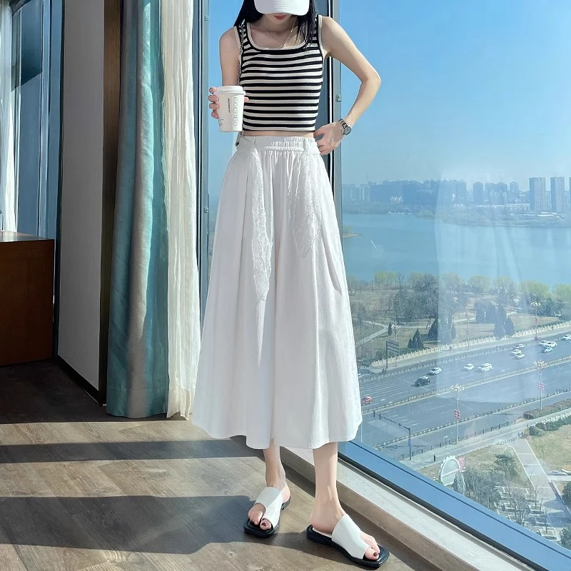 ruiliya/芮丽娅白色垂感裙裤女2025新款小个子百褶高级八分阔腿裤