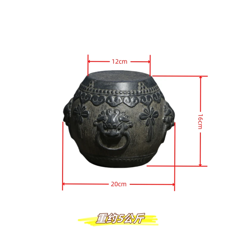 石鼓底座石墩盆景座壶座山西石雕天然青石原石雕刻中式仿古摆件