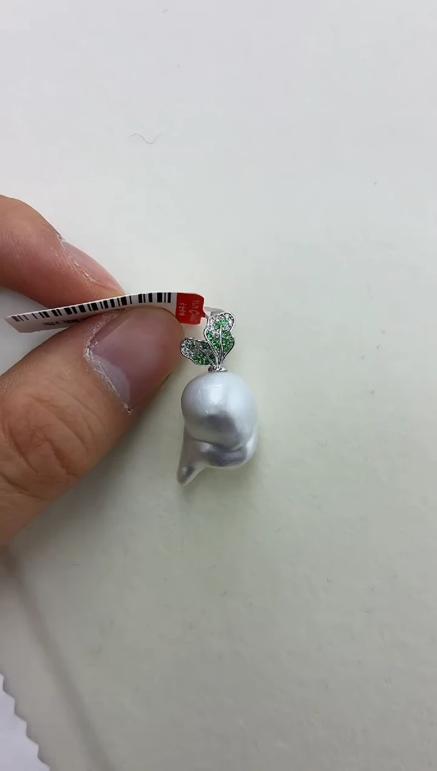 银S925镶嵌DA海水珍珠澳白巴洛克吊坠 BQ293