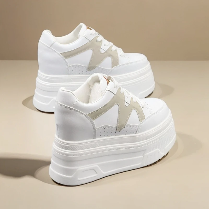 超高跟10-12厘米秋冬新款小白鞋显高显瘦百搭厚底鞋内增高休闲鞋