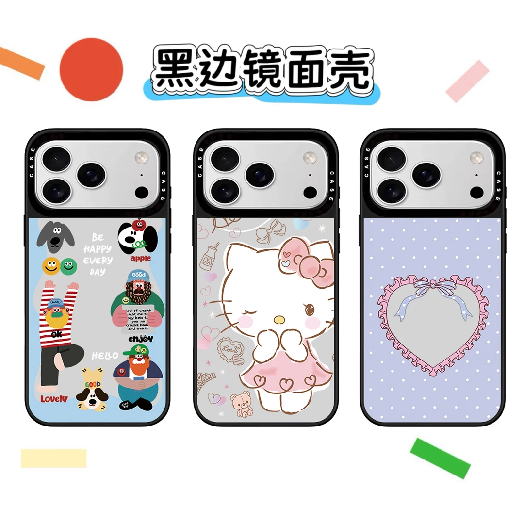 波点花边爱心热门款CASE原创iphone17黑边镜面防摔手机壳卡通可爱