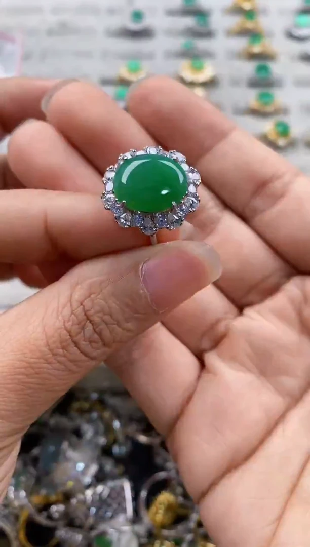 银S925镶嵌戒指翡翠222---7