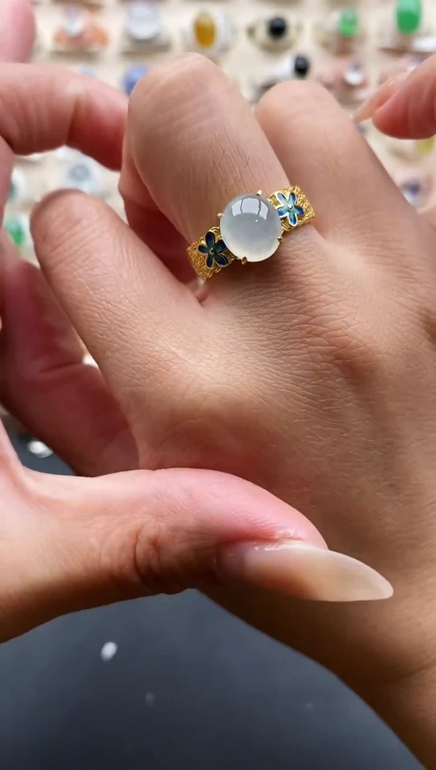 银S925镶嵌戒指翡翠缅甸天然A货翡翠3 5-3