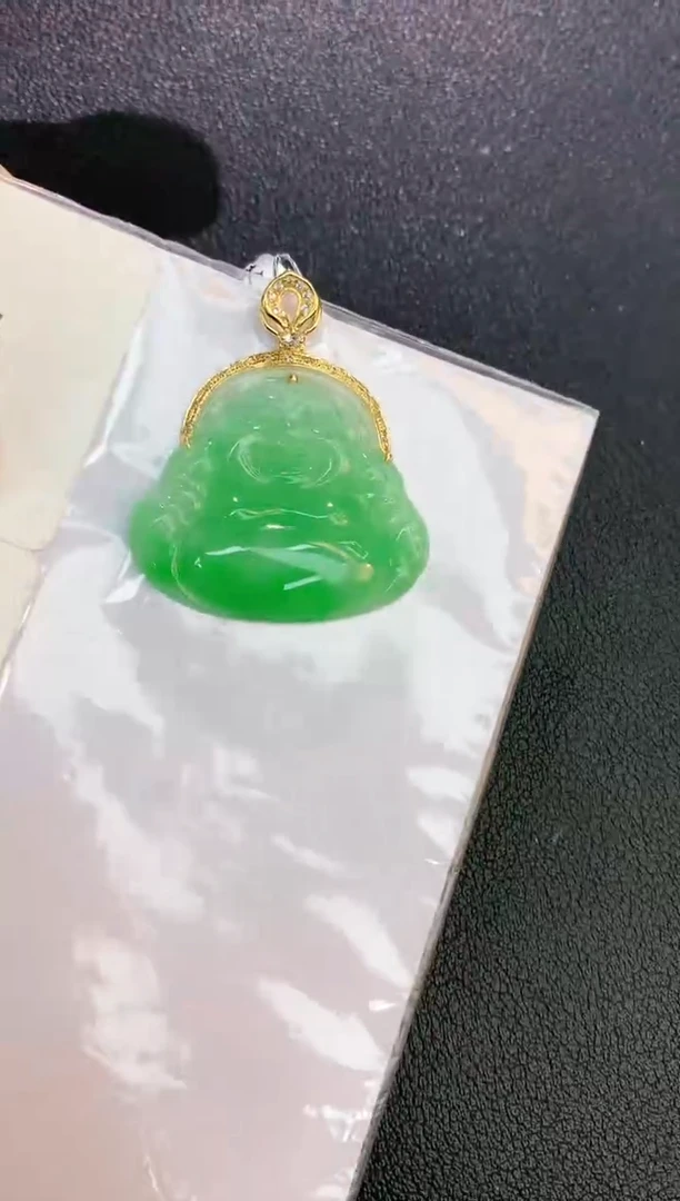 翡翠18K金镶嵌颈饰赠礼盒证书 珍珍