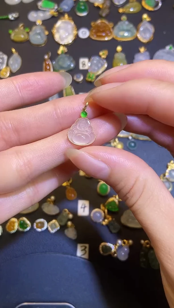 翡翠18K金镶嵌吊坠(不含链)天然a货翡翠