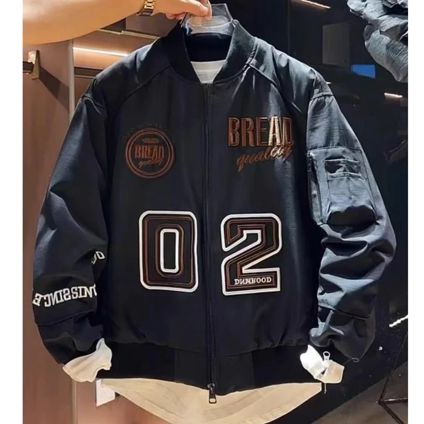 LZJV黑色刺绣棒球服外套秋季新款2025美式飞行员夹克情侣宽松夹克