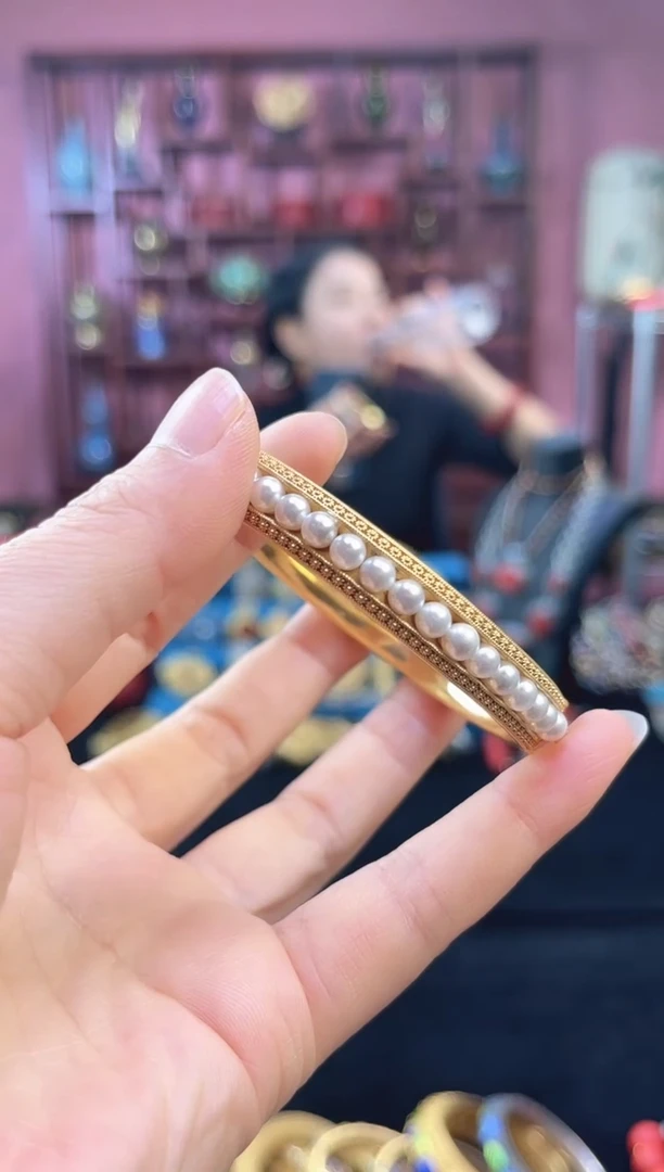 非遗 花丝镶嵌开口手镯 淡白 镀金