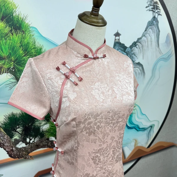 GUXI/故汐优雅显瘦提花复古双层日常修身夏季旗袍气质