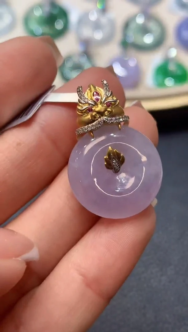 吊坠(不含链)18K金镶嵌翡翠A51 紫货有一定色差