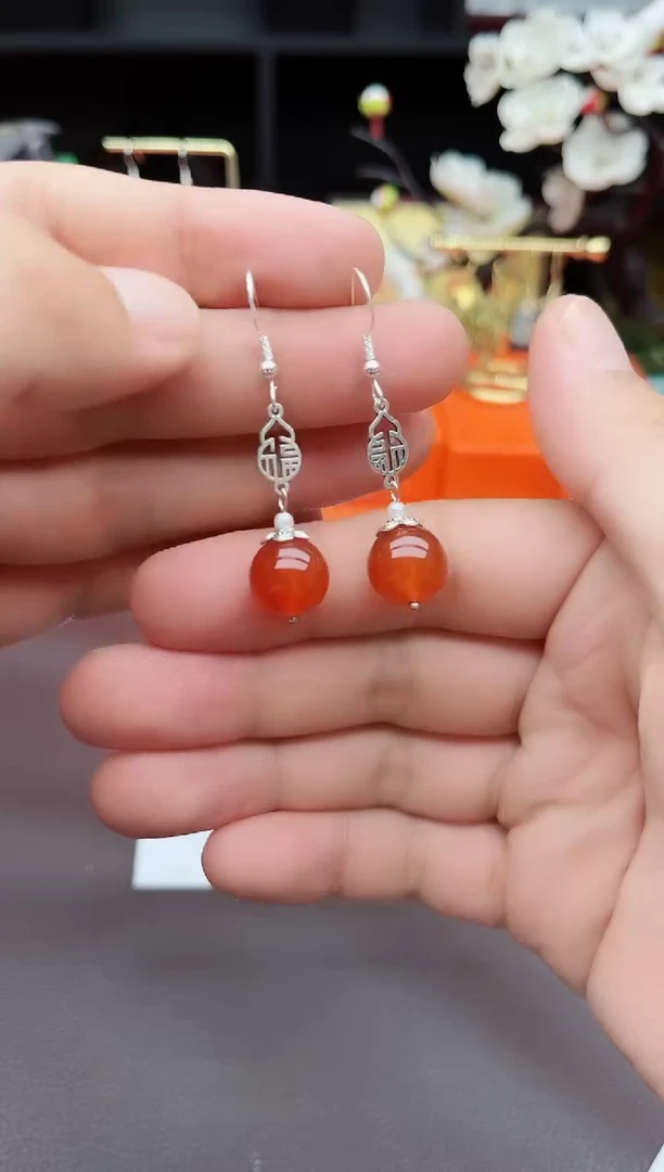 玛瑙/玉髓耳饰银S925镶嵌230000