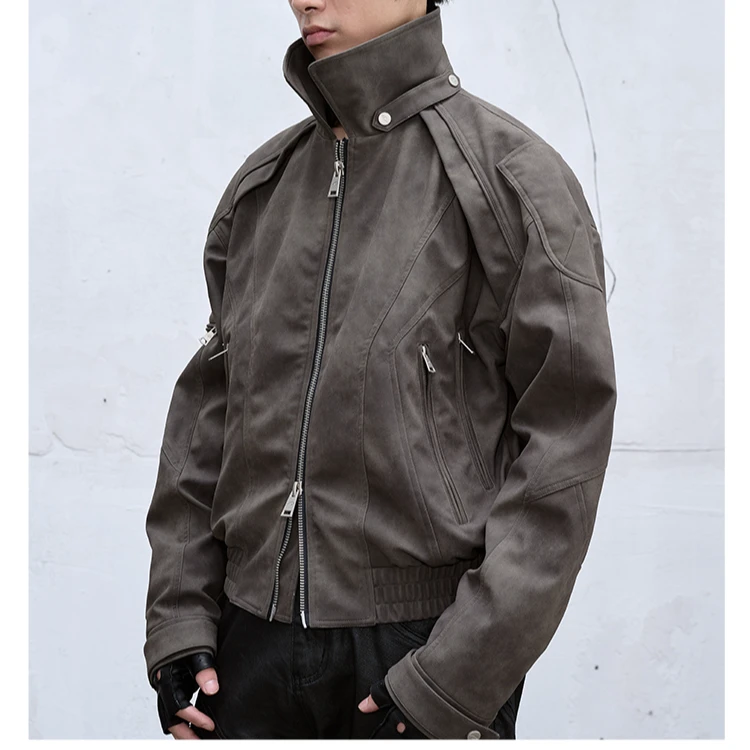 W280 猎装pu皮机车夹克男cleanfit小众设计高级感拉链外套