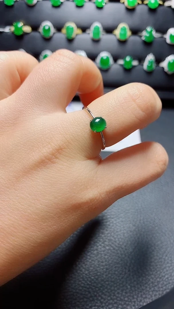 银S925镶嵌戒指翡翠天然翡翠A货s925银镶