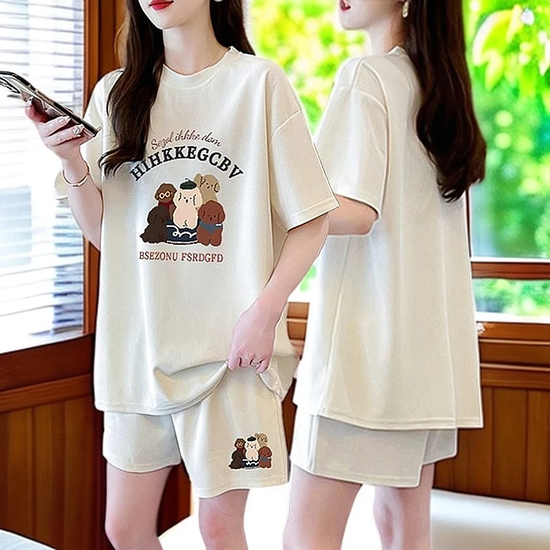 夏季纯棉短袖短裤两件套女2025新款韩版宽松网红时尚休闲运动套装