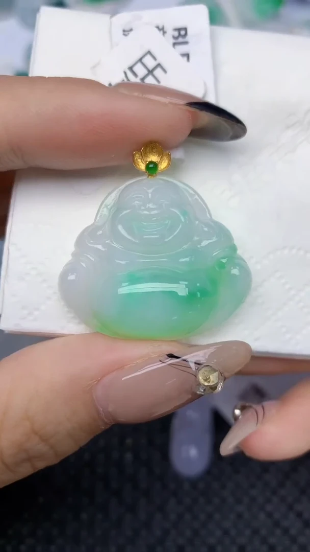 颈饰18K金镶嵌翡翠天然缅甸翡翠a货百元以上9元证书费自理